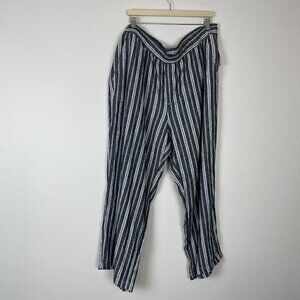 Old Navy Woman’s Blue White Striped Wide Leg Linen Cotton Blend Pant XXL Boho
